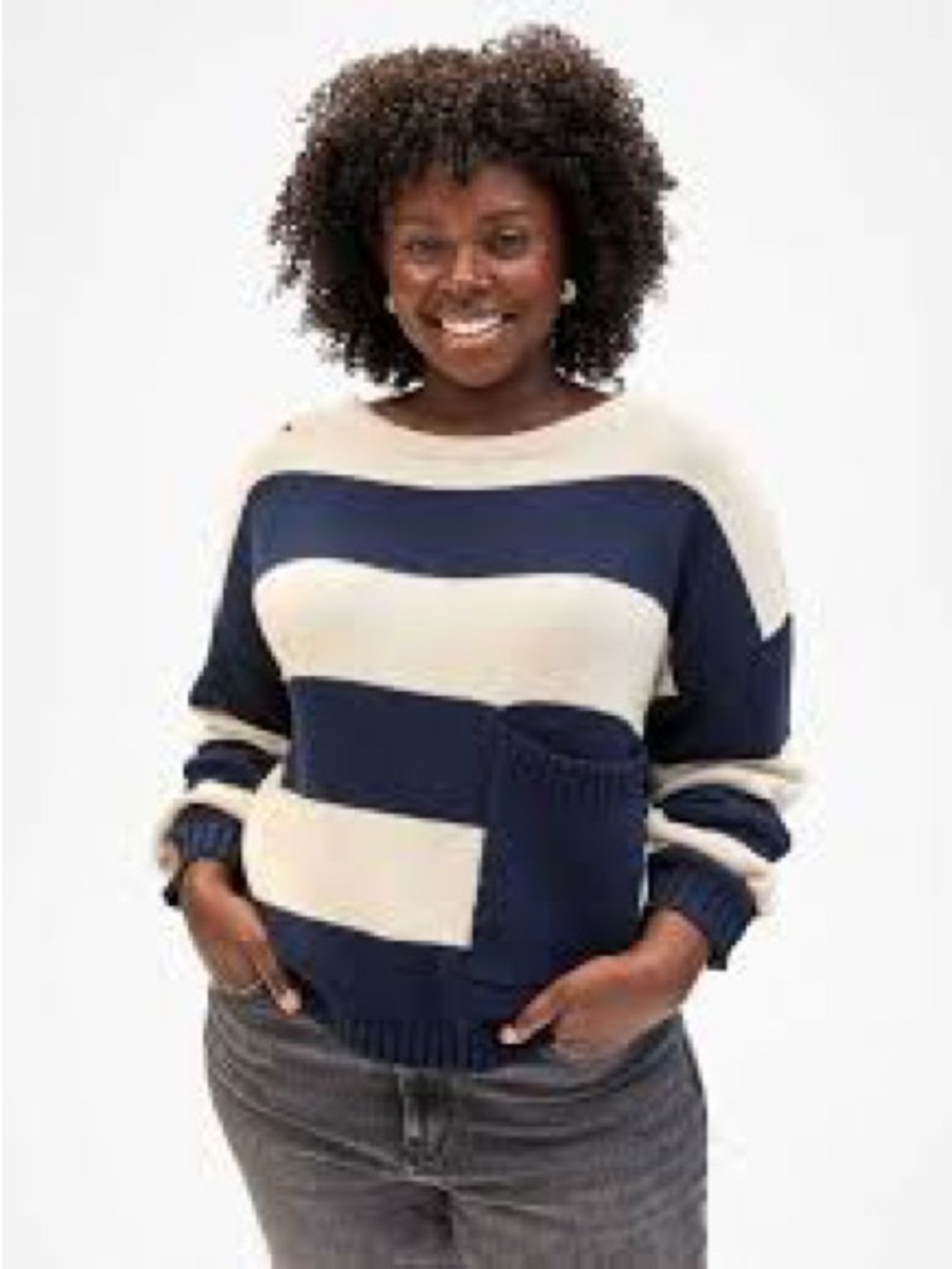 NWT Clare V. Dorothee Navy and Cream Wide-Stripe Crewneck Sweater - NEW!!